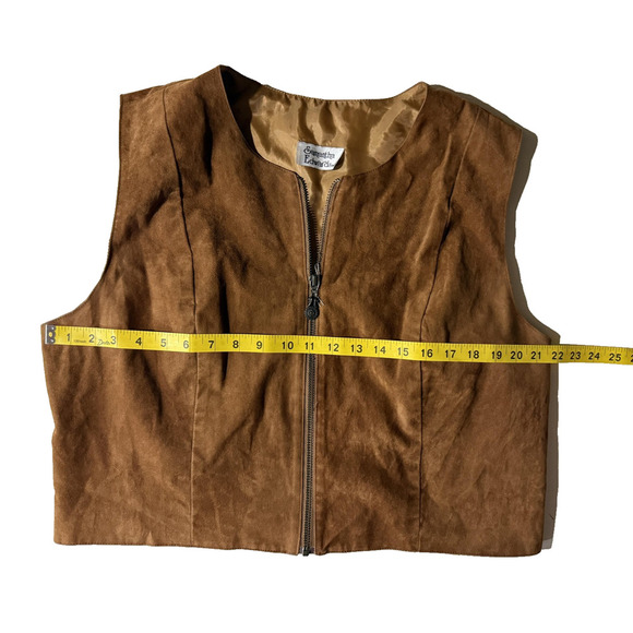 Vintage Samantha Edwards Vest Womens Medium Brown Suede Western Zip Up Lined 90s - Picture 2 of 5